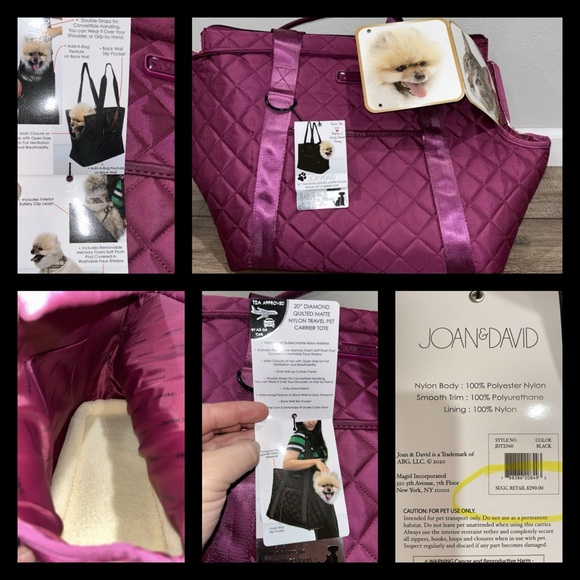 NWT Joan Rivers Quilted Nylon Travel Pet Double Strap Burgundy 20” MSRP $290 - Picture 9 of 11